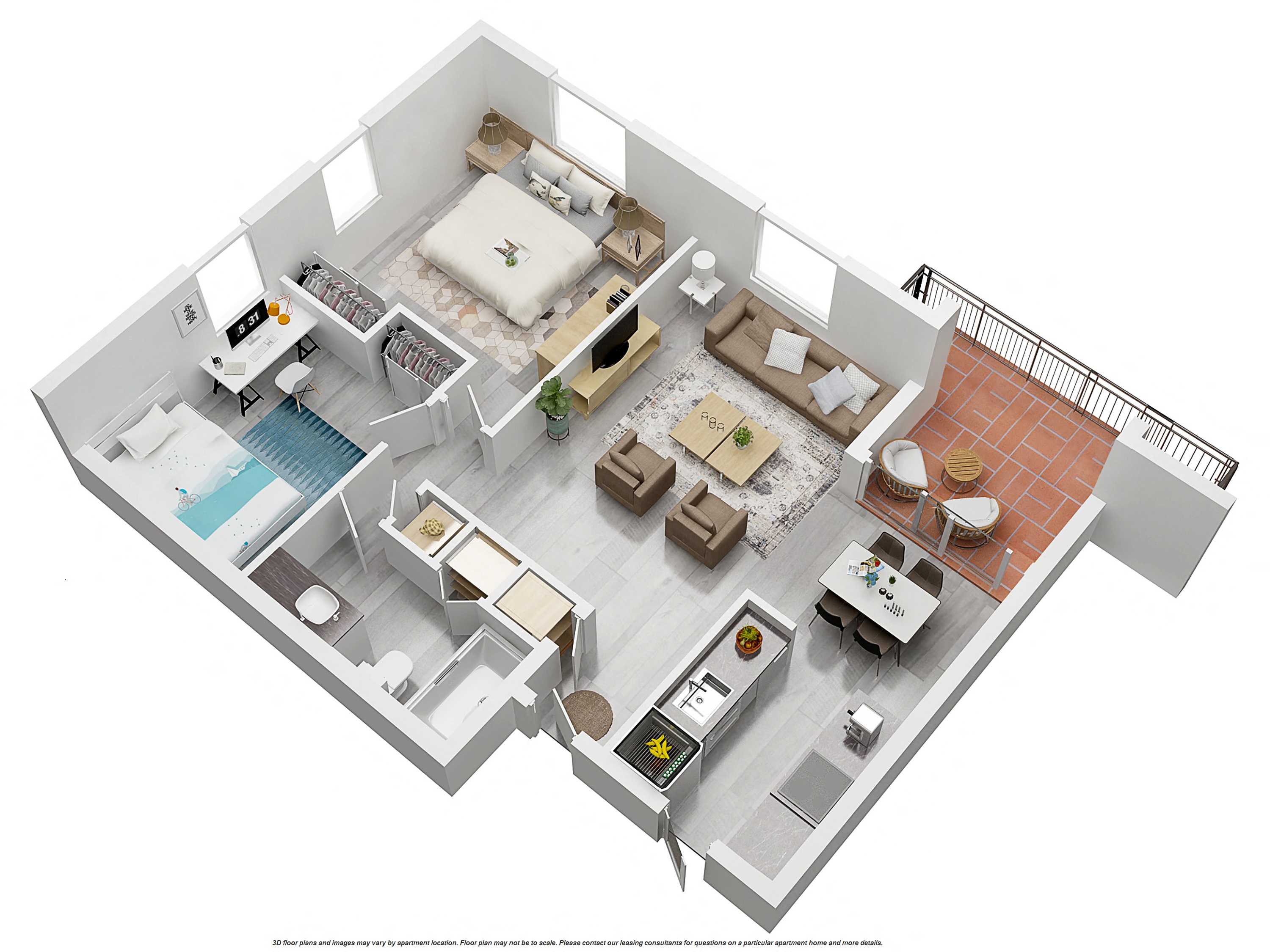 Floor plan for 2 beds, 1 bath, 918 sqft